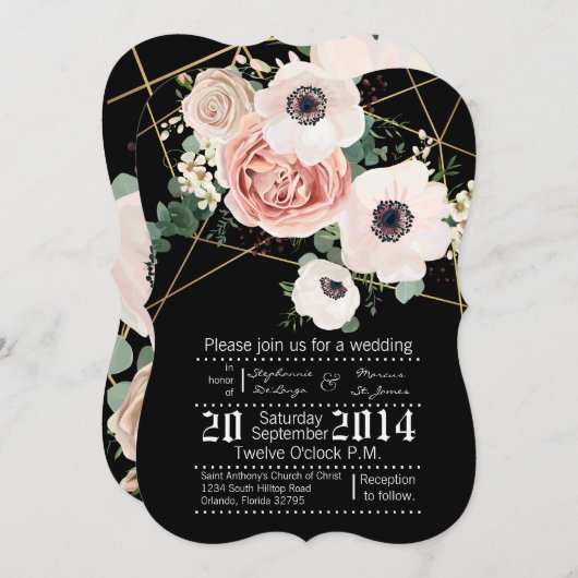 5x7 geometrische tuin Roos bruiloft uitnodiging zw (Voorkant / Achterkant)