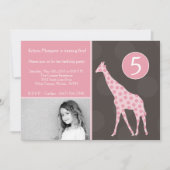 5x7 Girafe rose Photo Invitation à la fête d'anniv (Devant)
