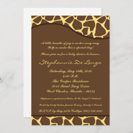 5x7 Giraffe Animal Print Baby shower Uitnodiging (Voorkant / Achterkant)