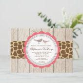 5x7 Giraffe Bird Couple Baby shower Invitation (Debout devant)