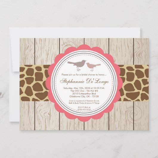 5x7 Giraffe Bird Couple Bridal Shower Invitation Kaart (Voorkant)