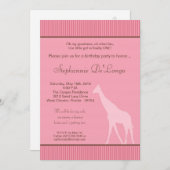 5x7 Giraffe rayée rose Invitation de fête d'annive (Devant / Derrière)