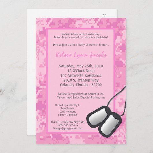 5x7 Girl ARMY Camo ACU Prin Baby shower Invitation (Devant / Derrière)