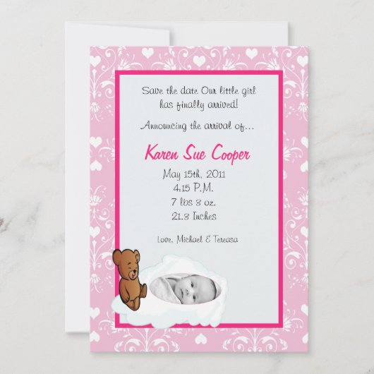 5x7 Girl Circle PHOTO sur Cloud Faire-part de nais (Devant)