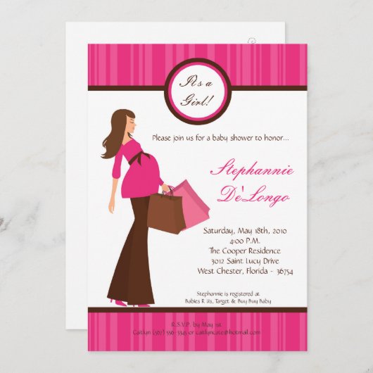 5x7 Girl Modern Mod Maman Baby shower Invitation (Devant / Derrière)