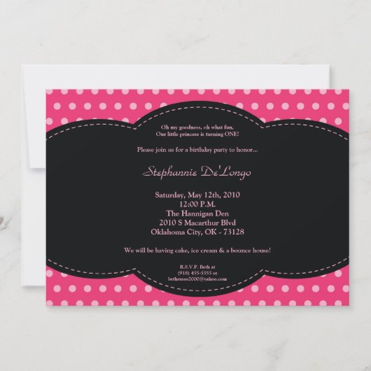 5x7 Girl Pink Polkadot Poke Invitation d'anniversa (Devant)