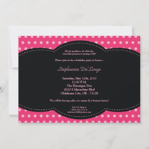 5x7 Girl Pink Polkadot Poke Invitation d'anniversa