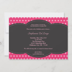 5x7 Girl Pink Polkadot Poke Invitation d'anniversa