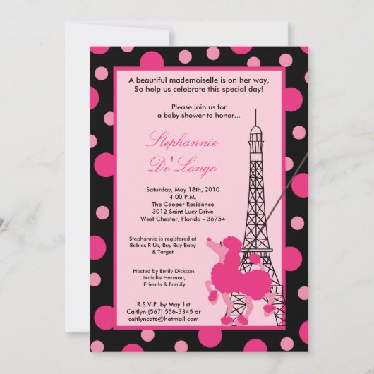 5x7 Girl Pink Poodle Baby shower Uitnodiging (Voorkant)
