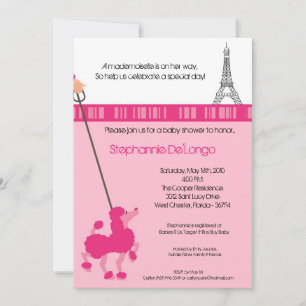 5x7 Girl Pink Poodle Baby shower Uitnodiging