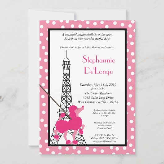 5x7 Girl Pink Poodle Baby shower Uitnodiging (Voorkant)
