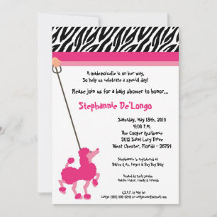 5x7 Girl Pink Poodle Paris Baby shower Invitation