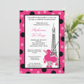 5x7 Girl Pink Poodle Paris Baby shower Invitation (Debout devant)