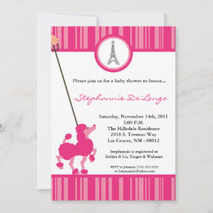 5x7 Girl Pink Poodle Paris Baby shower Invitation
