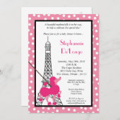 5x7 Girl Pink Poodle Paris Baby shower Invitation (Devant / Derrière)
