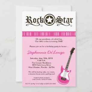 5x7 Girl Pink Rock Guitar Birthday Part Invitation Kaart