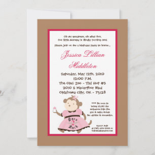 5x7 Girl Rocker Monkey Birthday Party Invitation Kaart