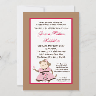 5x7 Girl Rocker Monkey Birthday Party Invitation Kaart