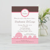 5x7 Girl Triplets Elephant Baby shower Invitation (Debout devant)