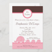 5x7 Girl Triplets Elephant Baby shower Invitation (Devant / Derrière)