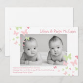 5x7 Girl Twins Butterfly Photo Faire-part de naiss (Devant / Derrière)