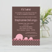 5x7 Girl Twins Mod Elephant Baby shower Invitation (Debout devant)