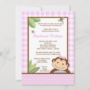 5x7 GirlPink Papgayo Singe Invitation Anniversaire