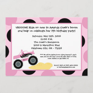 5x7 Girly 4x4 ATV Truck Birthday Party Invitation Kaart