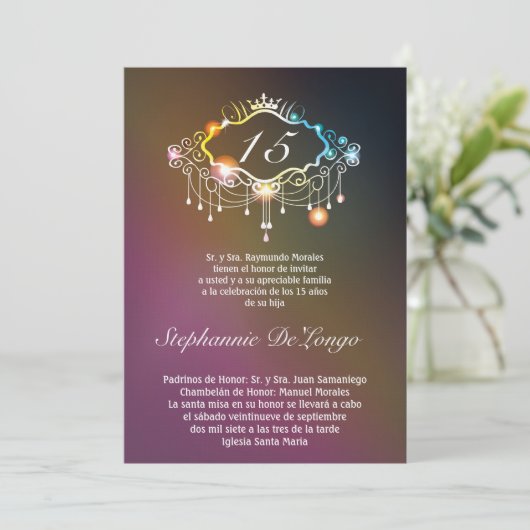 5x7 Girly Crown Quinceanera Verjaardag Uitnodiging (Staand voorkant)