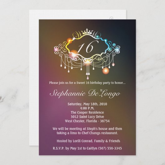 5x7 Girly Crown Sweet 16 Anniversaire Invitation (Devant / Derrière)