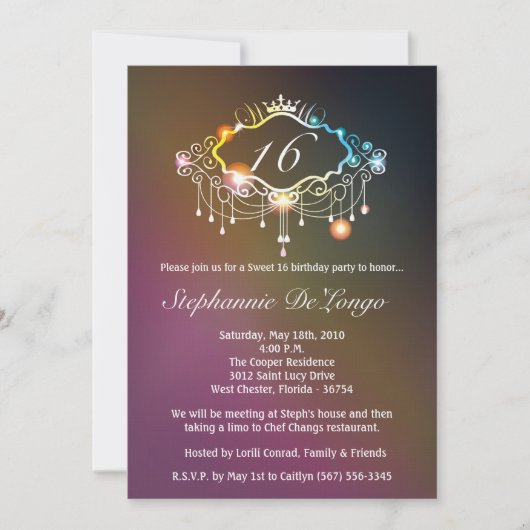 5x7 Girly Crown Sweet 16 Verjaardag Uitnodiging (Voorkant)