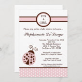 5x7 Girly Pink Lady Bug Baby shower Uitnodiging (Voorkant / Achterkant)