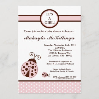 5x7 Girly Pink Lady Bug Baby shower Uitnodiging