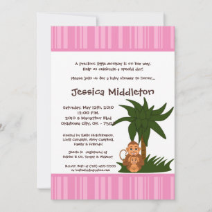 5x7 Girly Pink Mama Monkey Baby shower Uitnodiging