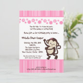 5x7 Girly Pink Pop Monkey Birthday Uitnodiging (Staand voorkant)