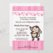 5x7 Girly Pink Pop Monkey Birthday Uitnodiging (Voorkant / Achterkant)