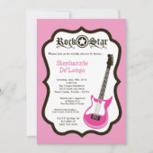 5x7 Girly Pink Rock Guitar Baby shower Invitation Kaart (Voorkant)