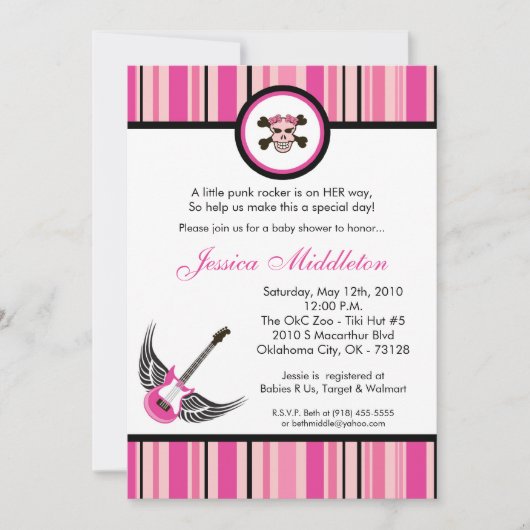 5x7 Girly Punk Rocker Baby shower Invitation (Devant)
