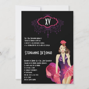 5x7 Glamor Girl Quinceanera Birthday Uitnodiging