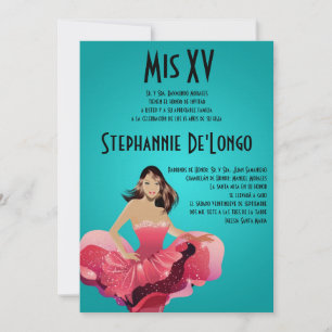 5x7 Glamor Girl Quinceanera Invitation Anniversair