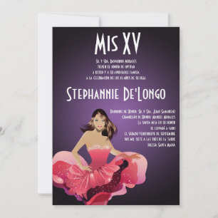 5x7 Glamor Girl Quinceanera Invitation Anniversair