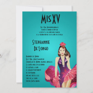 5x7 Glamor Girl Quinceanera Invitation Anniversair