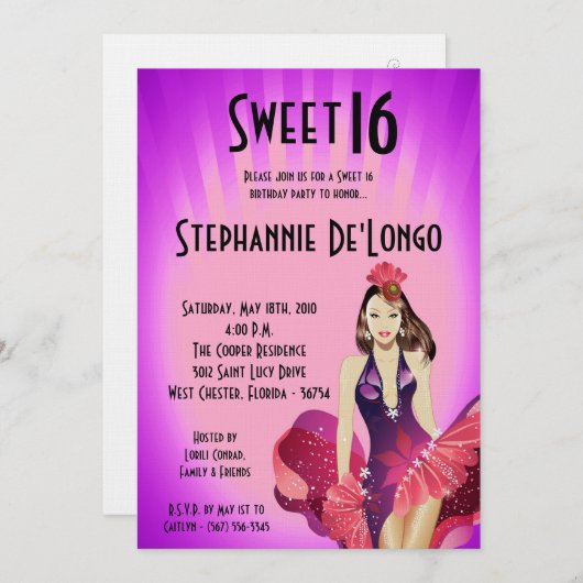 5x7 Glamor Girl Sweet 16 Anniversaire Invitation (Devant / Derrière)