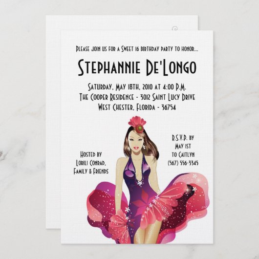 5x7 Glamor Girl Sweet 16 Anniversaire Invitation (Devant / Derrière)