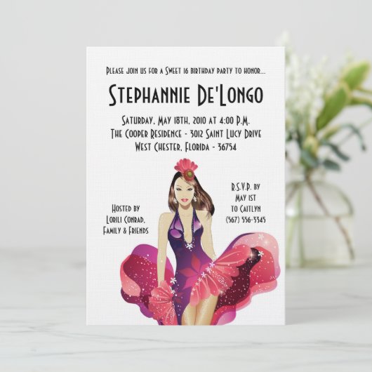 5x7 Glamor Girl Sweet 16 Anniversaire Invitation (Debout devant)
