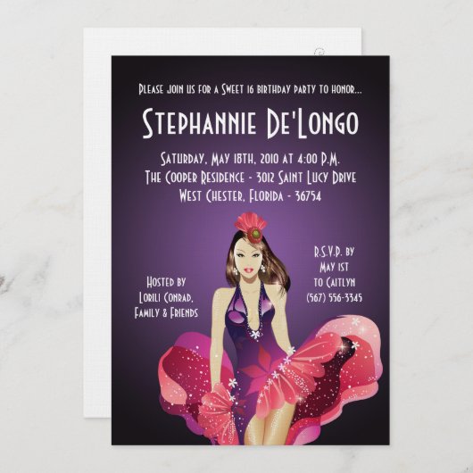 5x7 Glamor Girl Sweet 16 Anniversaire Invitation (Devant / Derrière)
