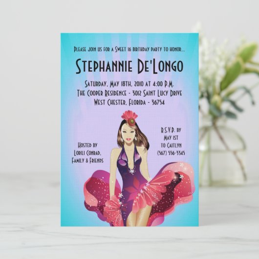 5x7 Glamor Girl Sweet 16 Anniversaire Invitation (Debout devant)