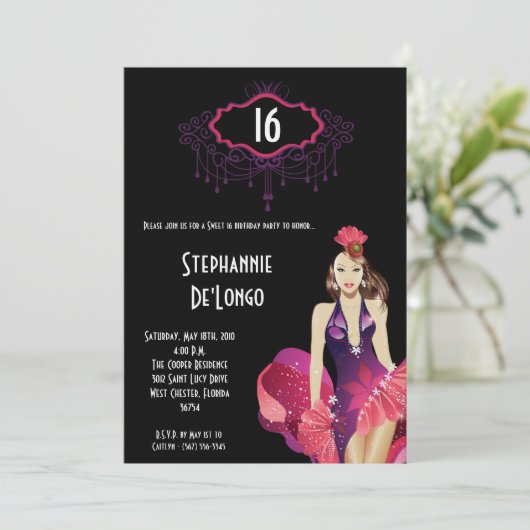 5x7 Glamor Girl Sweet 16 Anniversaire Invitation (Debout devant)