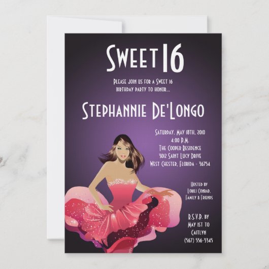 5x7 Glamor Girl Sweet 16 Anniversaire Invitation (Devant)