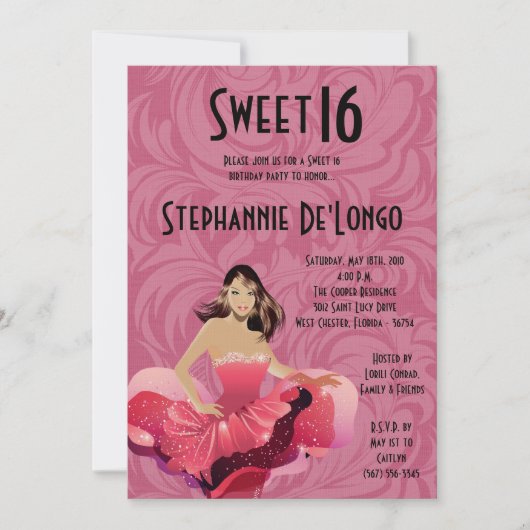 5x7 Glamor Girl Sweet 16 Anniversaire Invitation (Devant)